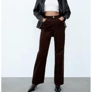 Zara High Waisted Wide Leg Corduroy Pants US 4